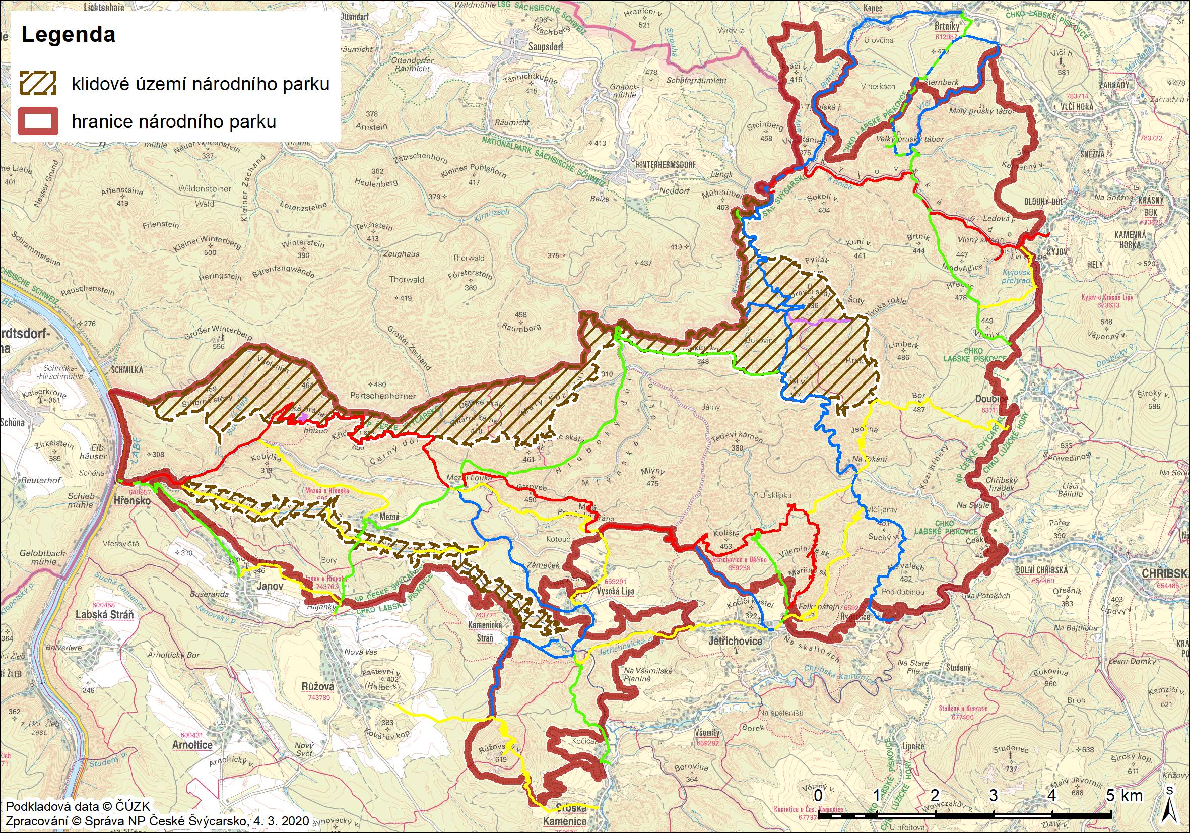 Mapa klidových území v NP České Švýcarsko