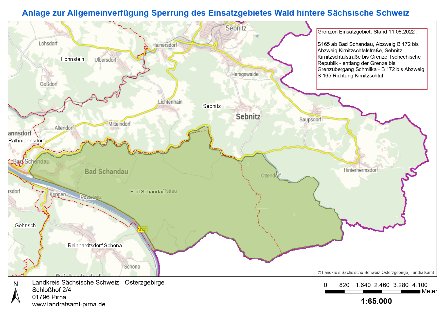 Mapa nepřístupné oblasti Saského Švýcarska