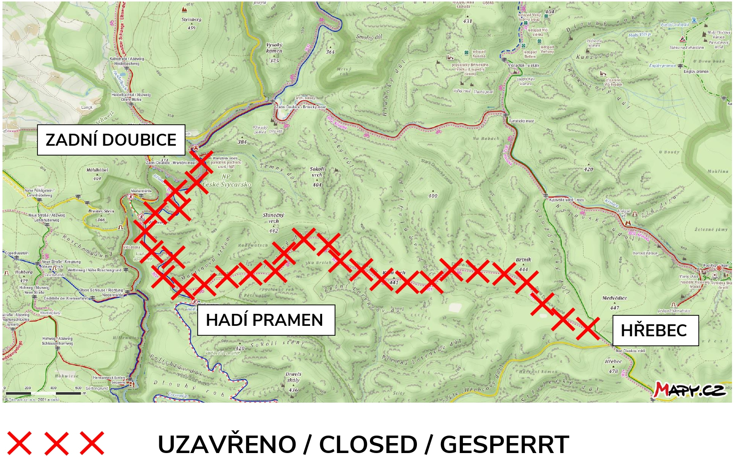 mapa krátkodobé uzavírky