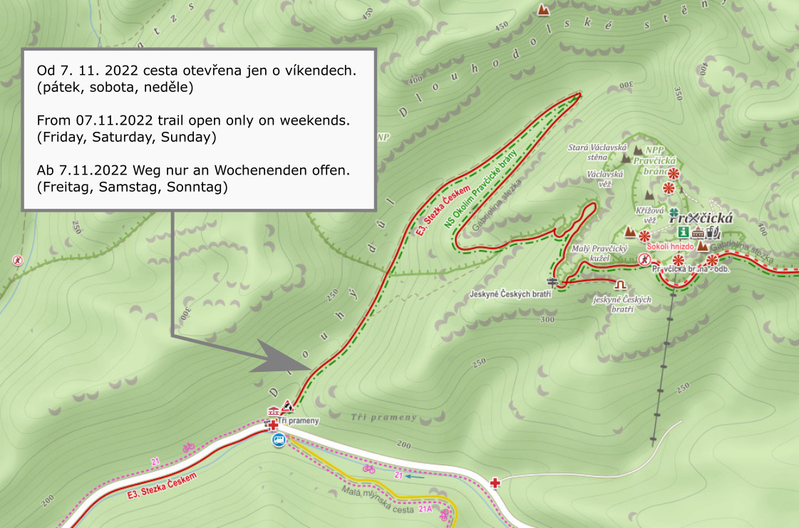 Mapka s vyznačením omezení. Mapový podklad www.mapy.cz