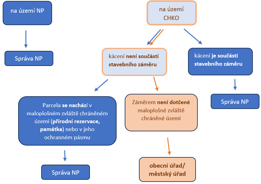Diagram: Kdo je kompetentní k povolení kácení dřevin rostoucích mimo les?