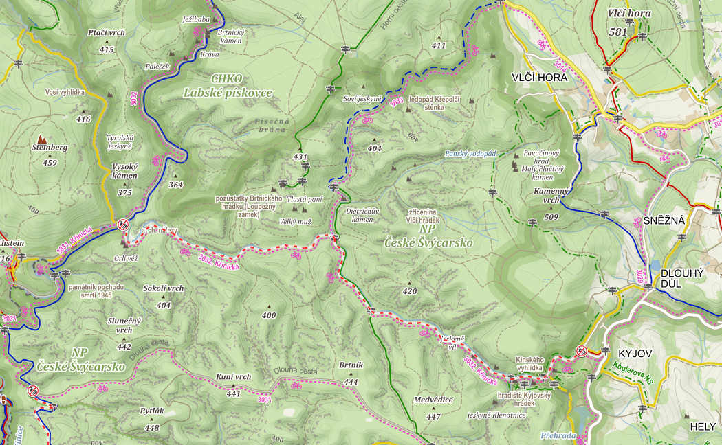 Mapa uzávěry v Kyjovském údolí