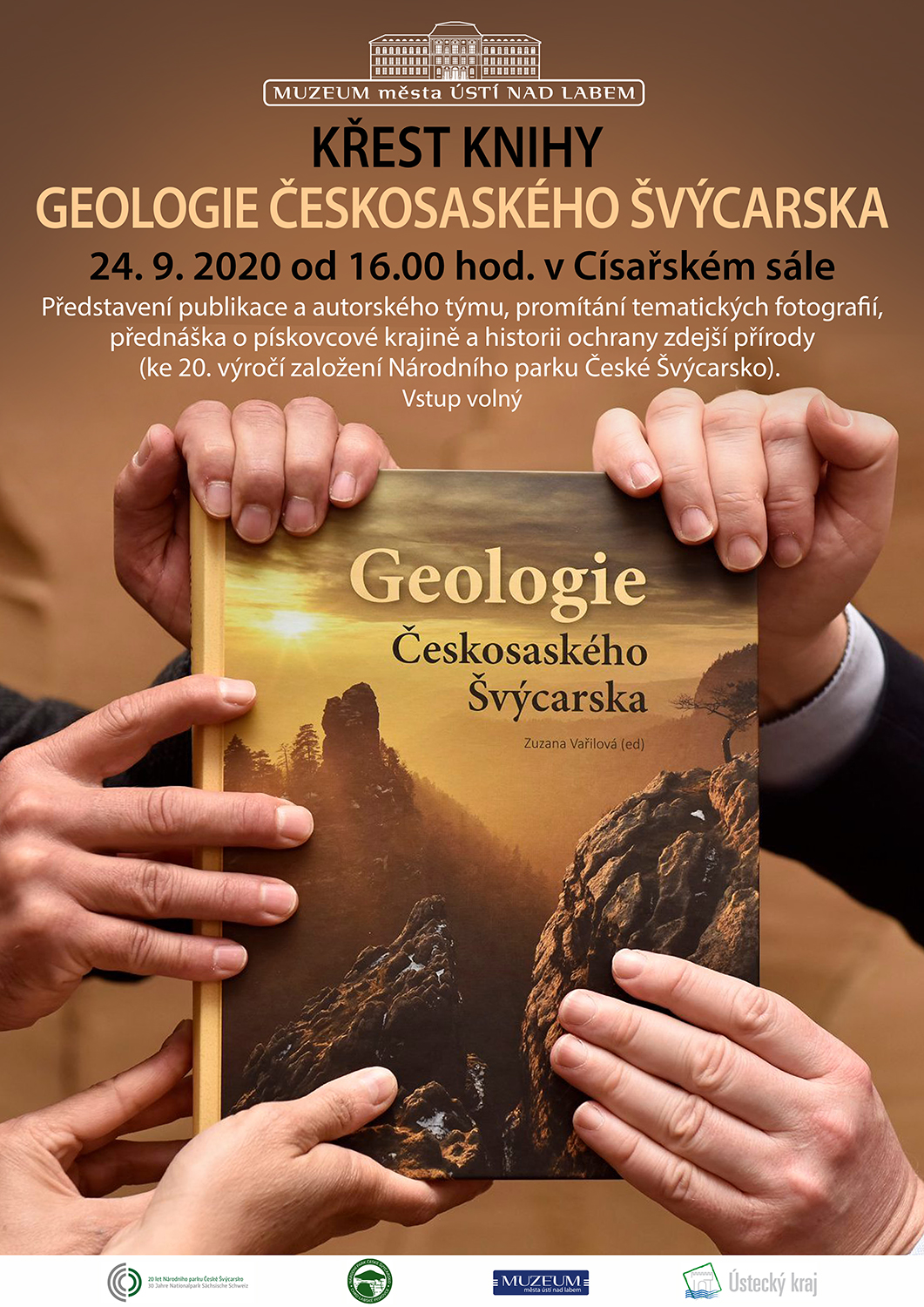 Plakát - pozvánka na křest knihy Geologie Českosaského Švýcarska